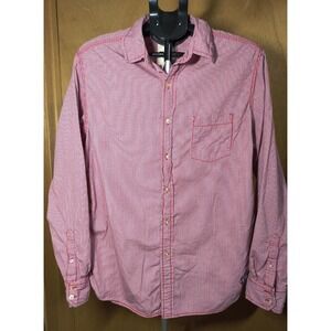 Red Camel Men's Sz‎ L Cotton Plaid Button Up Front Shirt Large Red White Blue